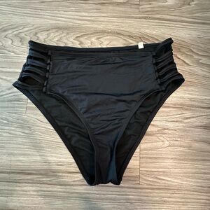 Black High Waist Hipster Strappy Bikini Bottoms